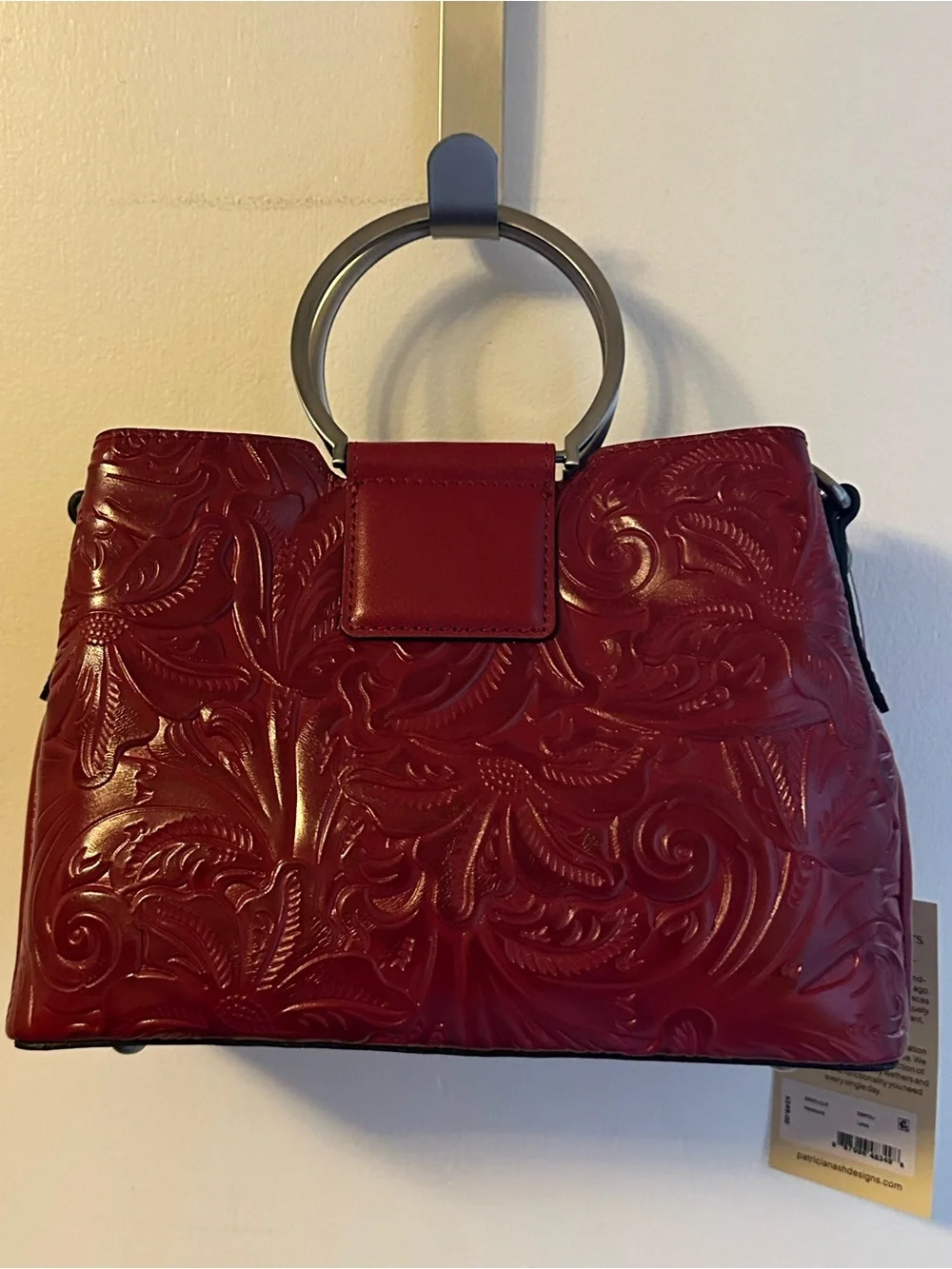 Patricia Nash Red Burnished Tooled Leather Top-Handle Satchel